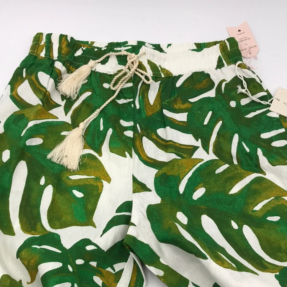 Joie Monstera Palm Leaf Linen Blend Tunic and Pants 2 Piece Set